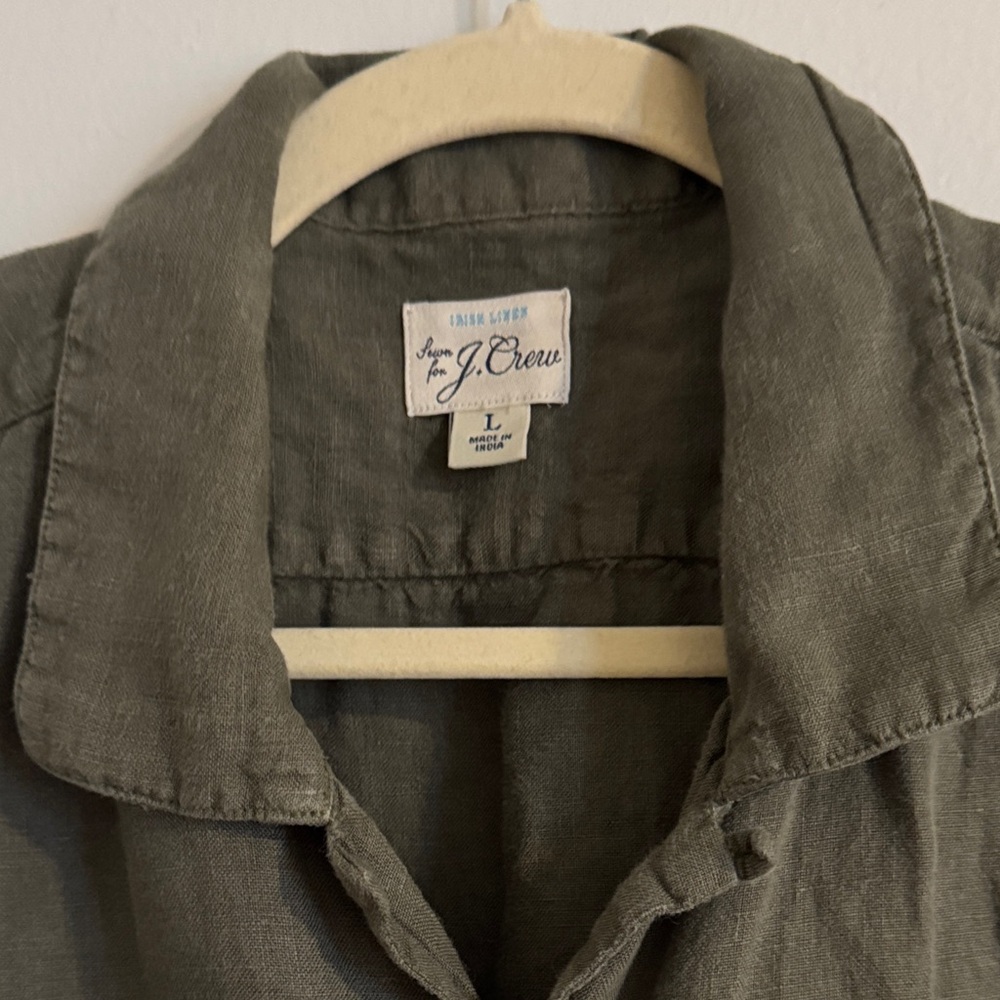 J. Crew Dark Green Linen Shirt